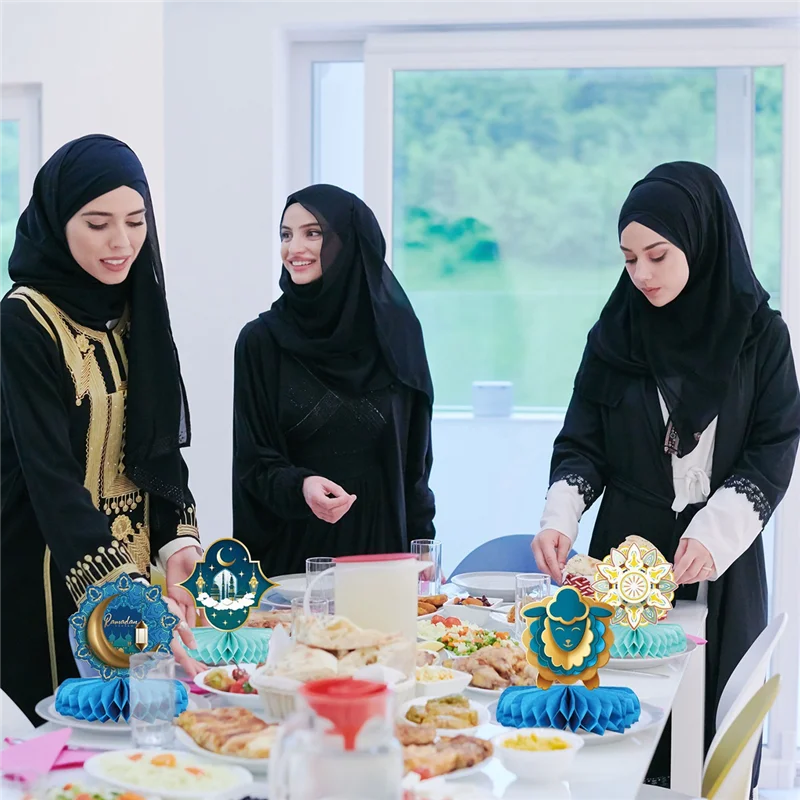 

9 шт., украшение для Ид Рамадана, настольный бумажный вентилятор, сотовый шар, украшение в виде луны и звезды для вечеринок в честь Рамадана