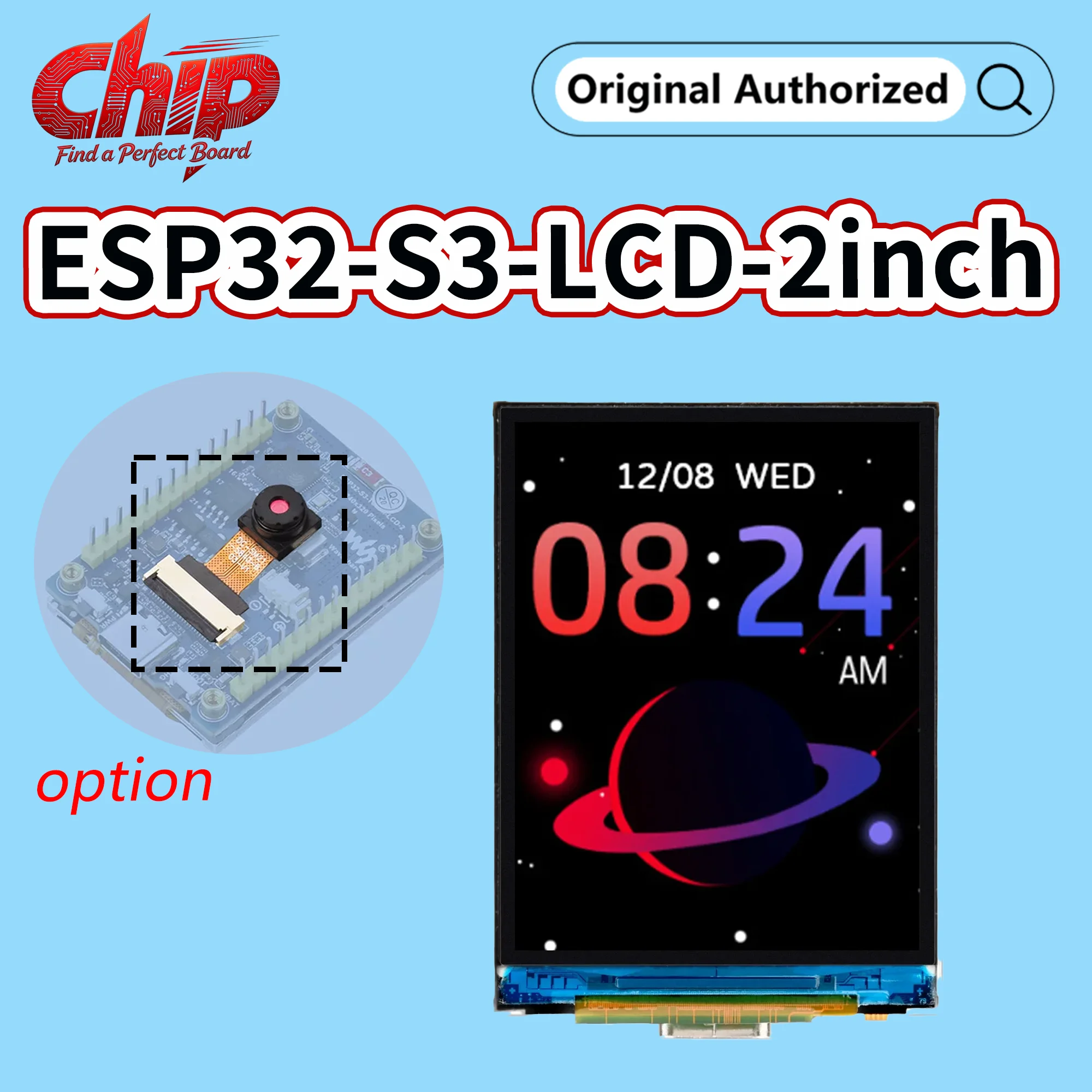 ESP32-S3 2inch Display Development Board, 240×320 Pixels, 32-bit LX7 Dual-core Processor, Supports WiFi&Bluetooth Camera Option