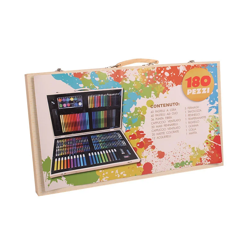 Caixa De Madeira Conjunto De Escova Das Crianças, S Caneta Aquarela, Crayon Kit DIY, Presente De Arte Gráfica, 180Pcs