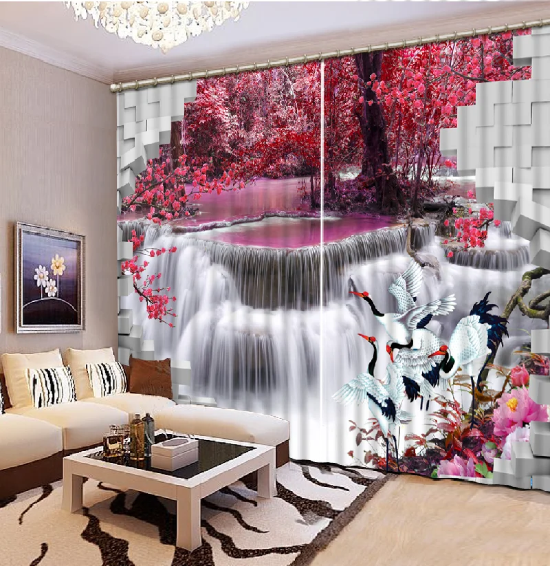 Window Curtain Custom Modern 3D Large Waterfall Landscap Curtains For Living Room Bedroom Printing Broken Wall Drapes Room Decor