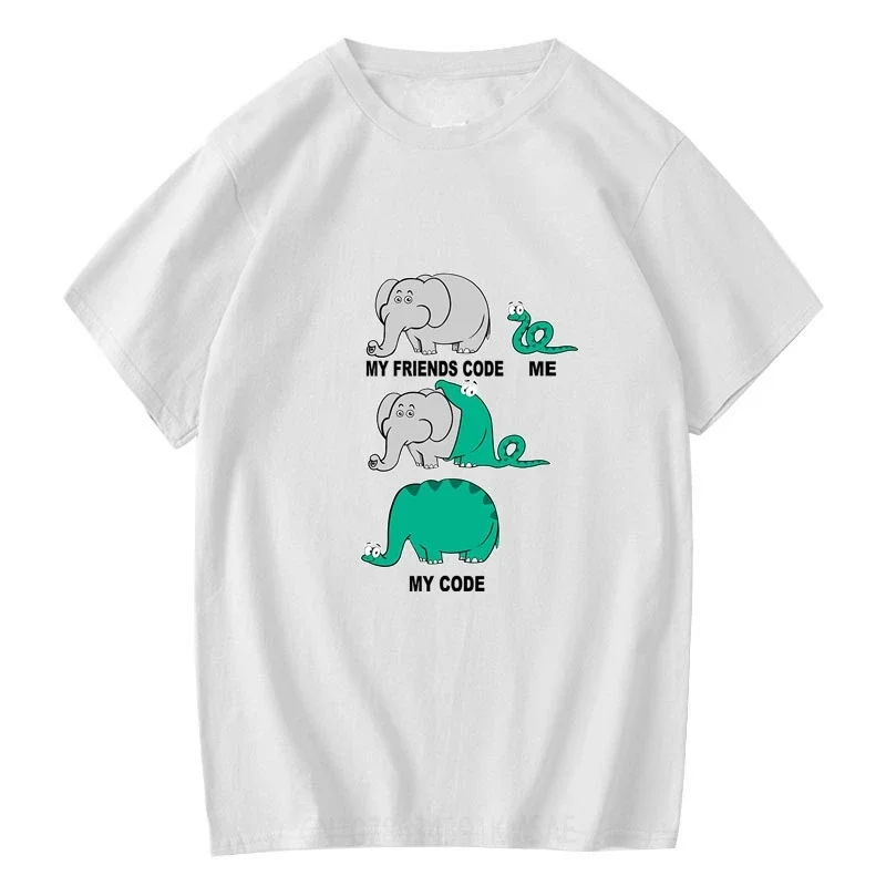 Funny Snake Swallowing Elephant Print Cool Tshirt Short Sleeve Woman T-shirt Male Printed T-shirt Men's T-shirt Ropa Hombre