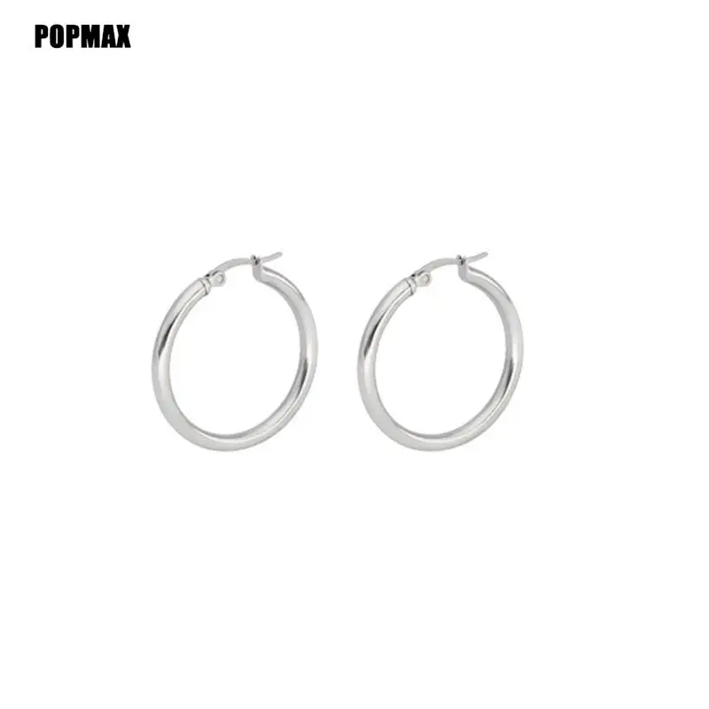 POPMAX Classic Stainless Steel Ear Buckle for Women Trendy Gold Color Small Large Circle Hoop Earrings Jewelry Accessories