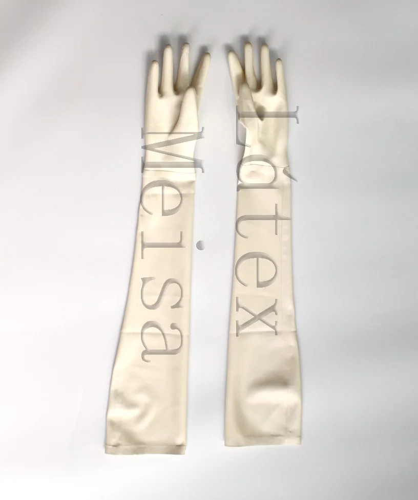 

100% natural adult's lingerie long five finger latex gloves to arm in ivory color