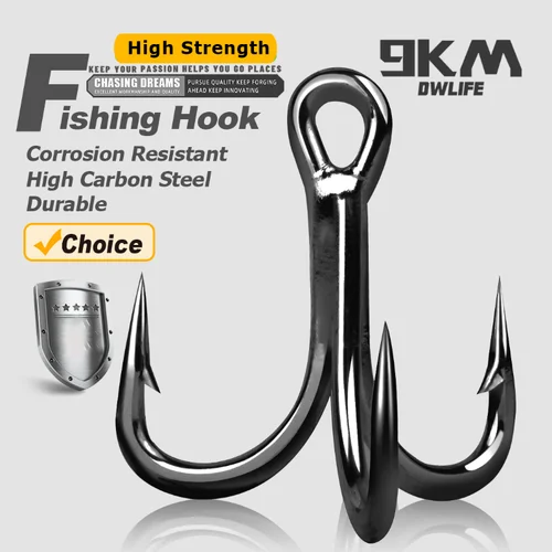 Imagen 1 del producto 9KM 4X anzuelos triples de pesca 10 ~ 30 Uds. Anzuelos de pesca de repuesto afilados de acero rico en carbono, señuelos duros, trucha, pez azul, salmón
