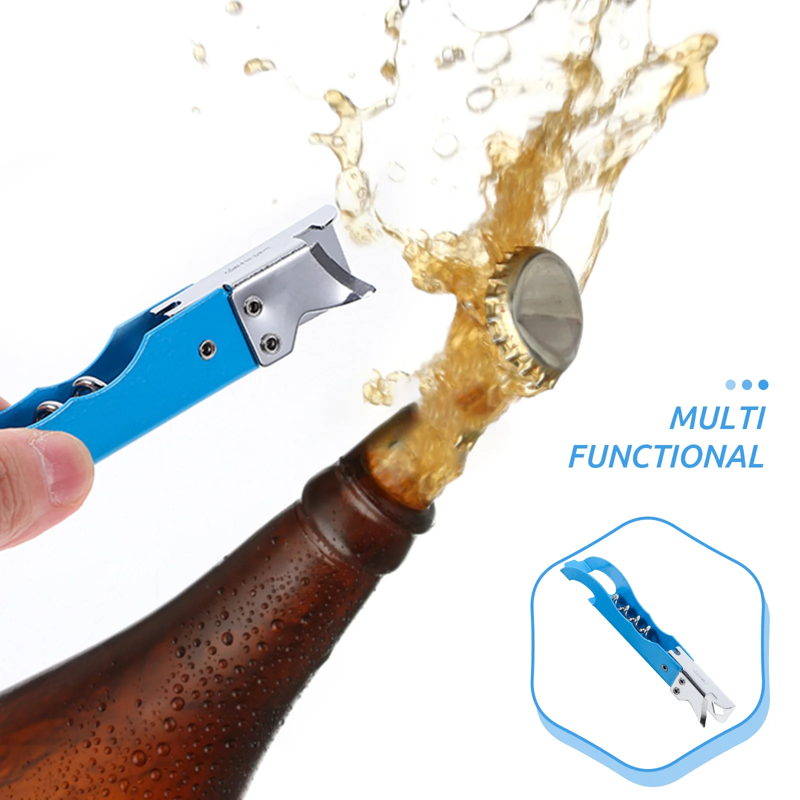 

Stainless Steel Bottle Opener Sky Blue Beer Wine Manual Opener for Parties Bartender Gifts Flat Corkscrew Lid Remover