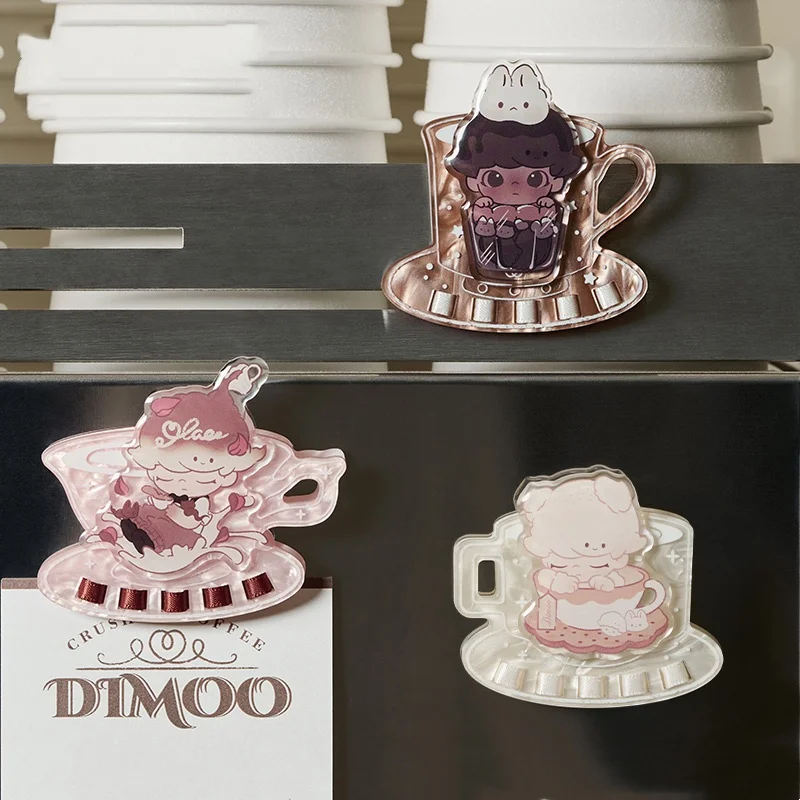 

POP MART DIMOO CRUSH ON COFFEE Серия Магниты на холодильник Зажим Подлинная глухая коробка Таинственная коробка Kawaii Украшения Статуэтки Домашний декор
