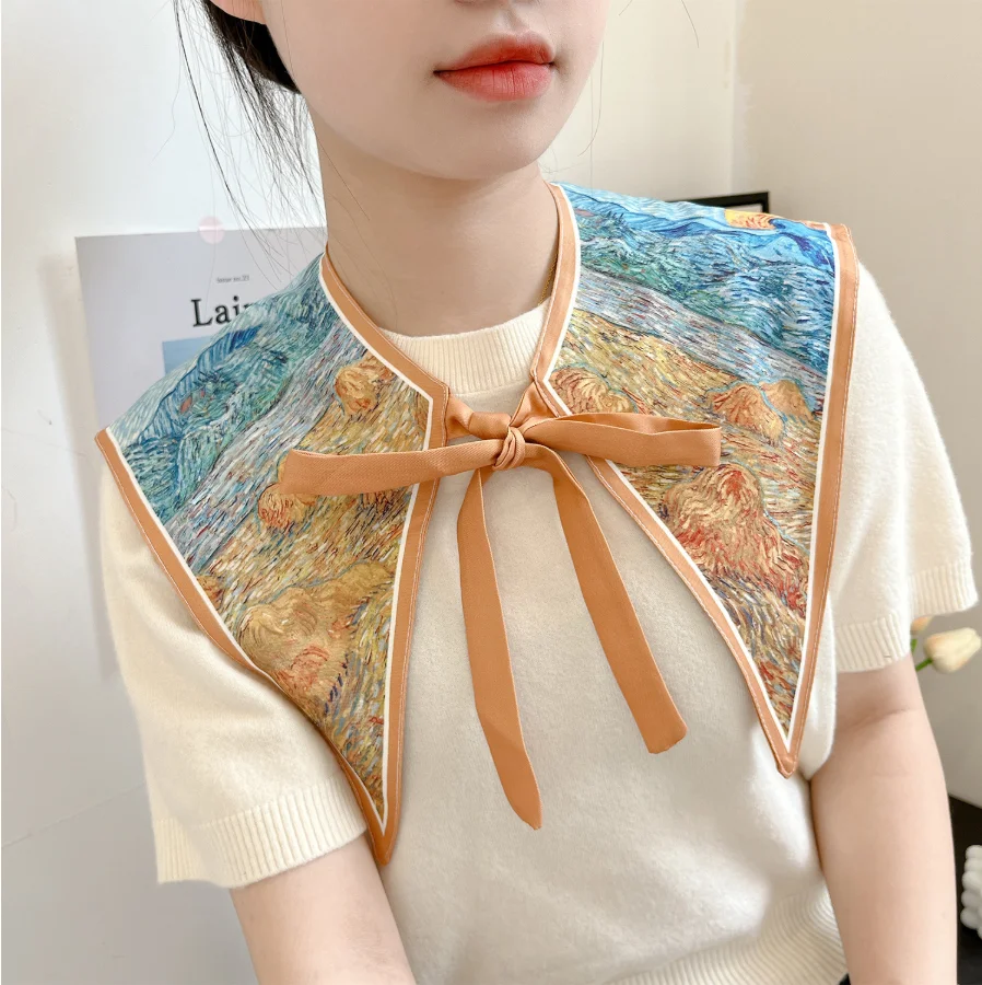 New Detachable Shirt Fake Collar Vintage Half Shirt Necklace Shawl False Fake Collar Women Floral Pattern Shoulder Wraps