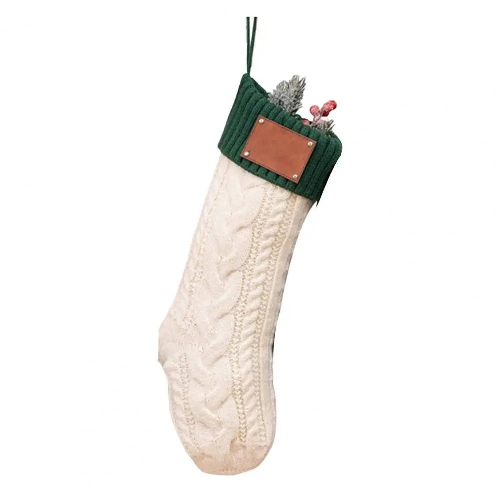 Family Christmas Stockings Large Knitted Christmas Stocking with Faux Leather Patches Festive Holiday Home Decor Family for Tree