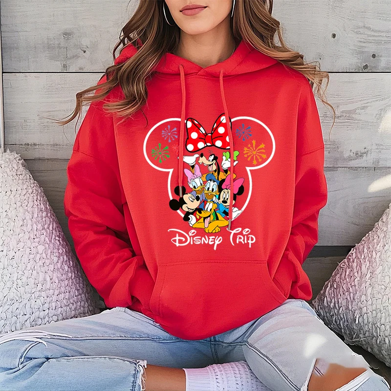 Disney Trip Mickey Minnie Friends Print Damska bluza z kapturem Bluza sportowa Luźny top Odzież codzienna