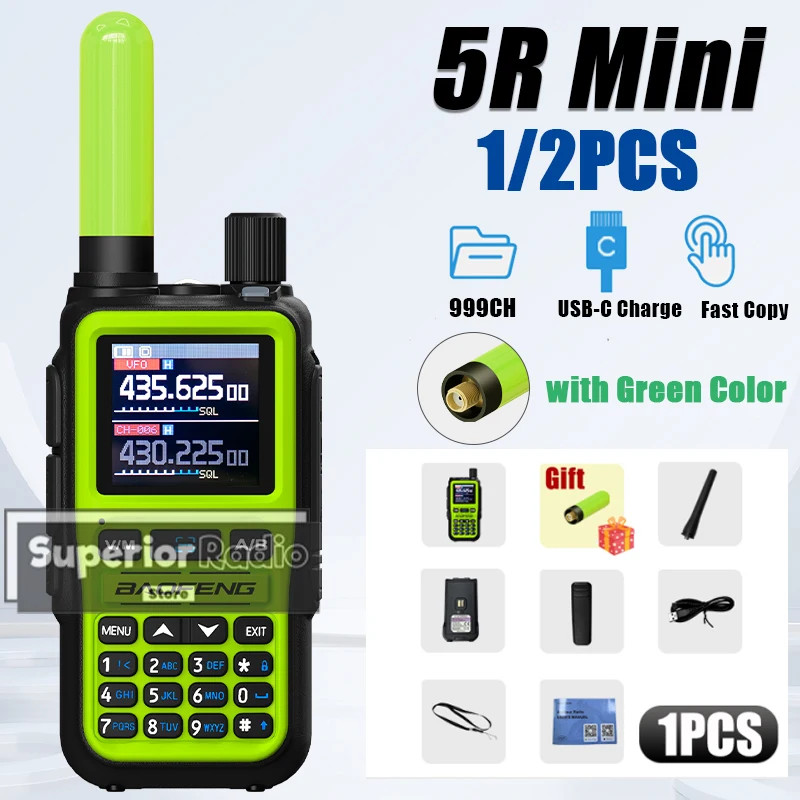 1-2-個-baofeng-uv-5r-ミニグリーントランシーバー-グリーン-805s-アンテナ付き-bluetooth-プログラミング-type-c-vhf-uhf-周波数超軽量