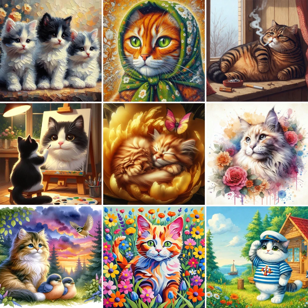 Animal Pet Cat Pre-Printed 11CT Cross Stitch Set Embroidery DMC Threads Knitting Handicraft Painting Sewing Sales Design Mulina