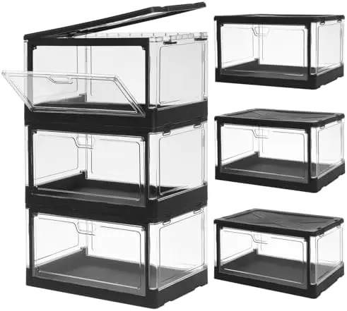 

Clear Stackable Storage Bins 3-Pack w/ Lids & Magnetic Doors - 24 QT Foldable Craft Organizer for Closet, Bedroom