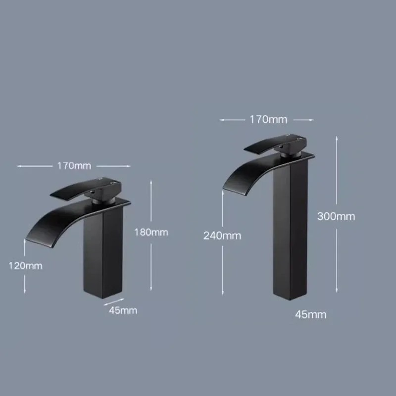 Waterfall style washbasin faucet black hot and cold all copper bathroom kitchen washbasin basin bathroom household use