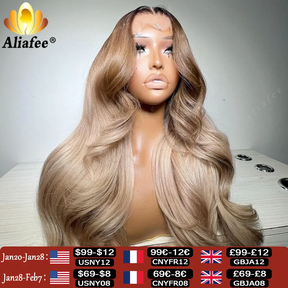 Body Wave HD 13x6 Ombre Blonde With Root Color Lace Front Wigs Human Hair Ash Blonde Lace Frontal Wig for Women 5x5 Closure Wig