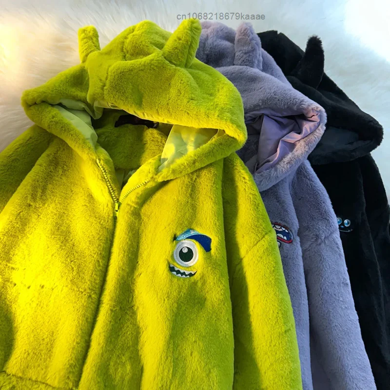 Disney Monsters University Cartoon Embroidered Hoodies Women Men Plush Tops Zipper Coat Big Eyed Mike Cute Jacket Y2k Clothes