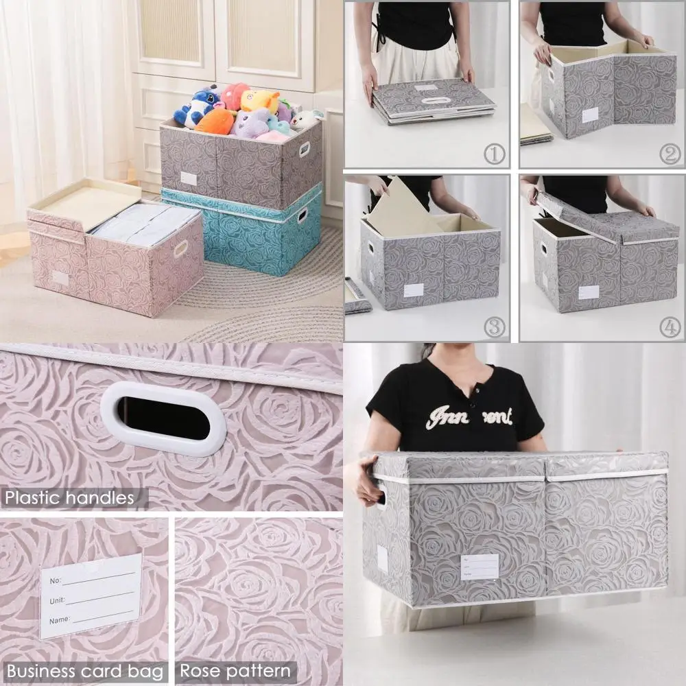 

Collapsible Fabric Storage Cubes with Lids, 3-Pack, for Bedroom, Closet, Living Room, 23.2x15.7x11.8 Inch