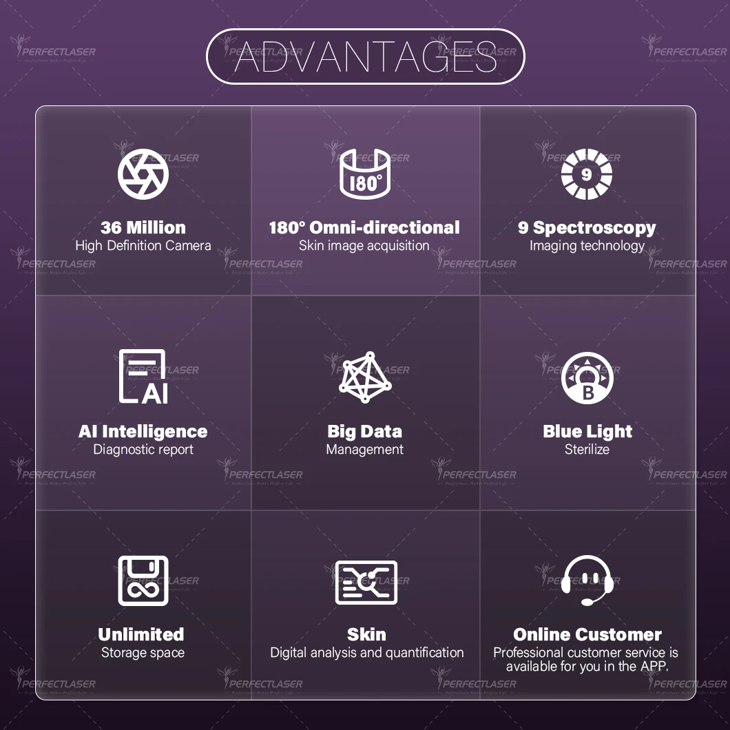 Perfectlaser 5G Nine Spectrum RBX Technology Processing Intelligent Skin AI Detector Suitable for detecting various skin Machine