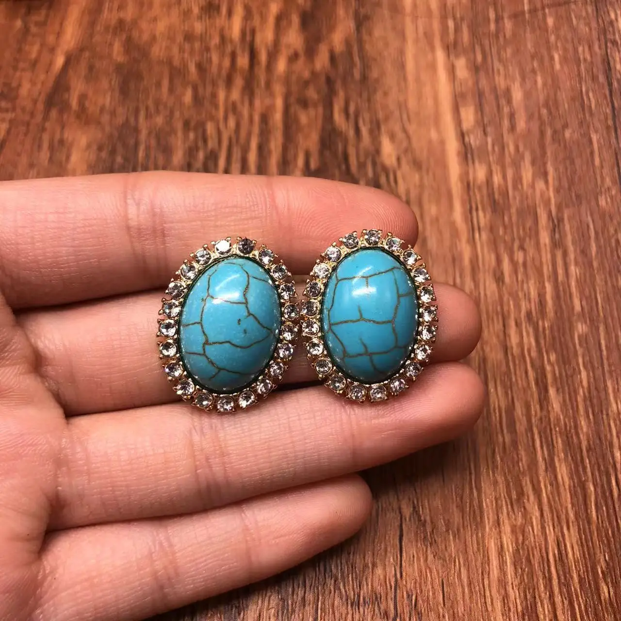Elegant retro style jewelry gold turquoise necklace bracelet earrings daily versatile women's jewelry