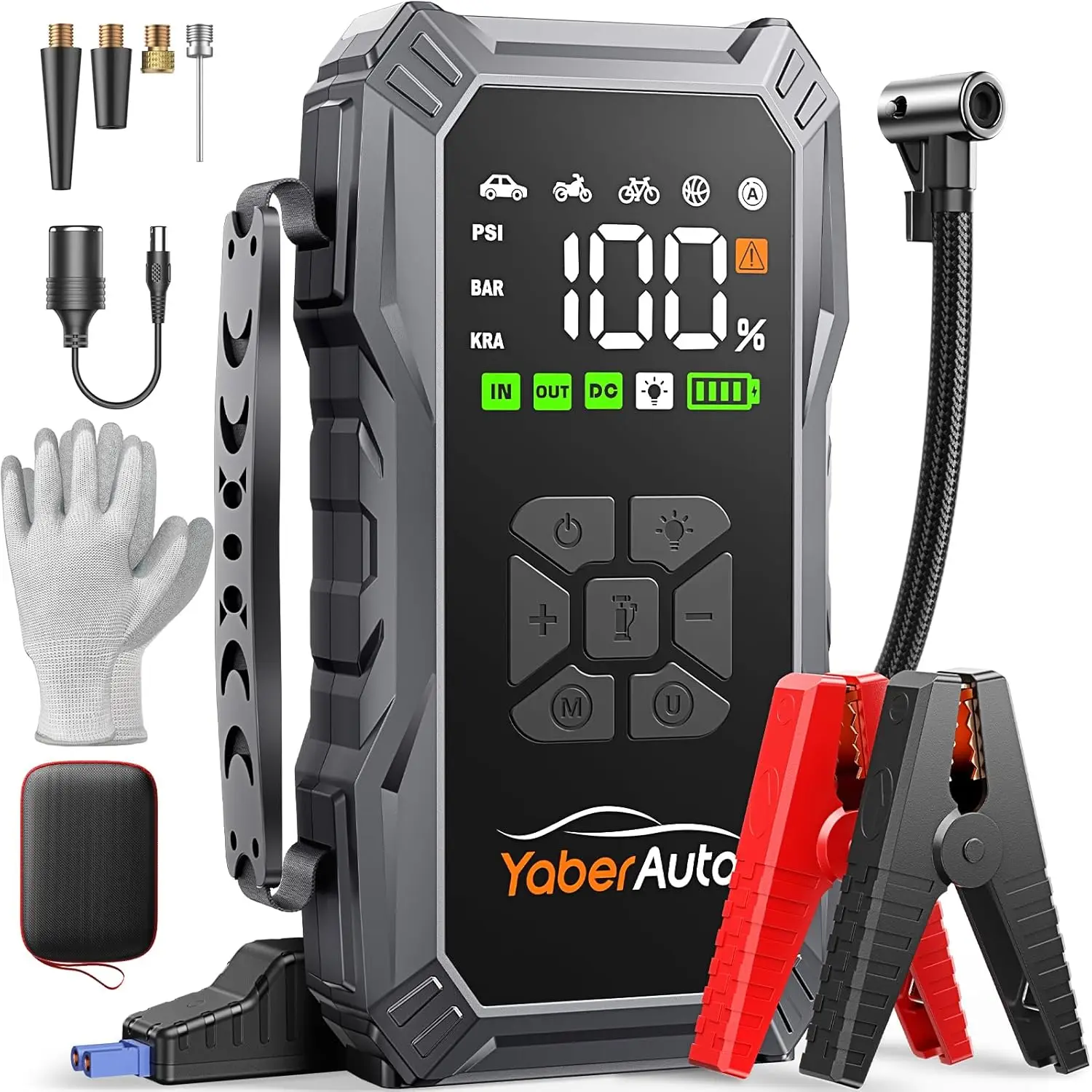 

6000A 10-in-1 Car Jump Starter with Air Compressor, 150PSI Tire Inflator, Power Bank & Emergency Lights