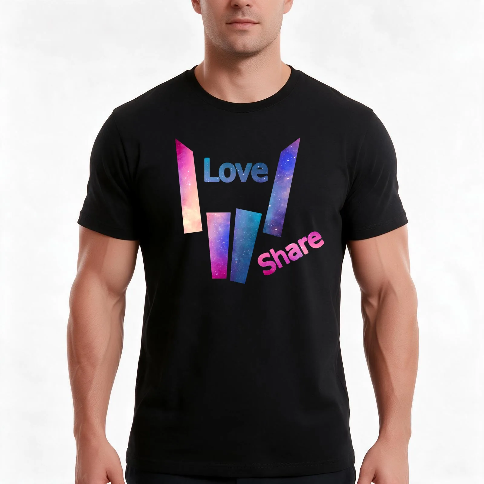 share Love Galaxy T-Shirt, Summer Casual Cotton Tee, Oversized Streetwear Tops, Vintage Graphic Print, Loose Fit Short Sleeve