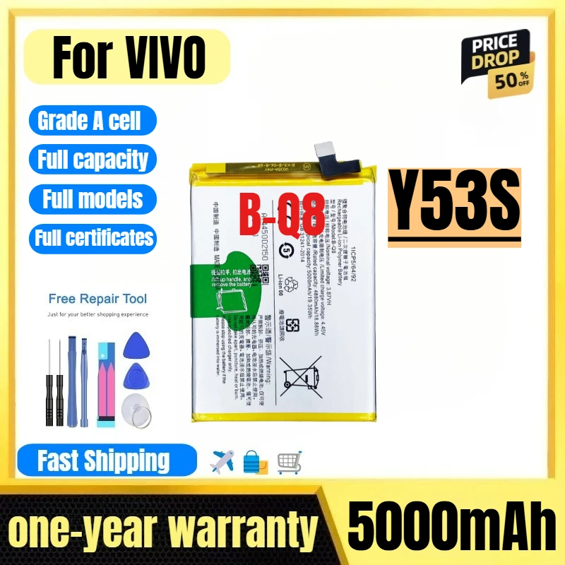 

B-Q8 for VIVO Y53S Mobile Phone Battery High Quality High Capacity Battery Replacement Bateria Grade A Cell with Tools