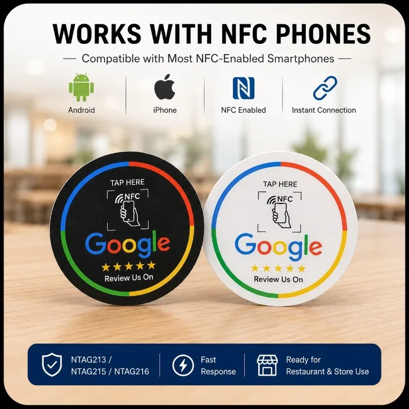 1/5PCS 10cm NFC Google Review Tag NTAG215 Read Write Table Sticker Acrylic Tap to Review Card for Cafe Salon Retail Counter