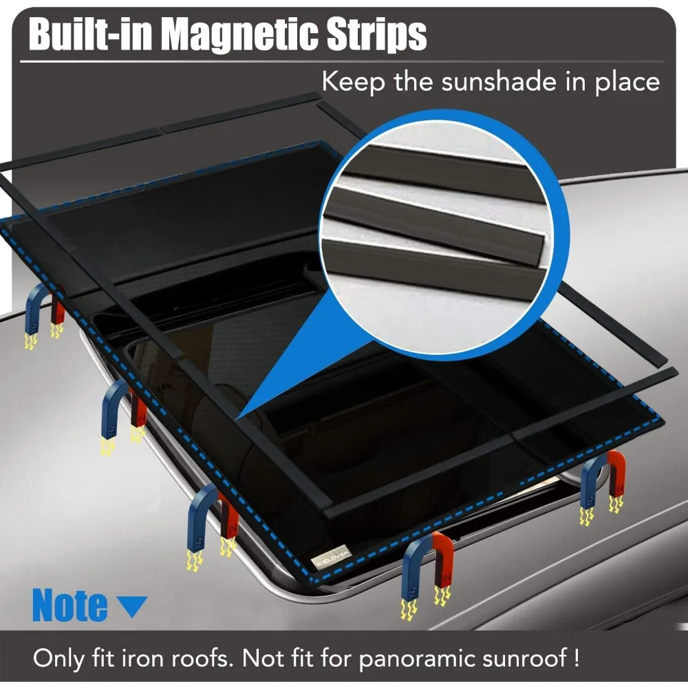 Sunroof Sun Shade Universal Car Moon Roof Mesh Sun UV Protection Cover, Magnetic Quick Install, Release Heat and Ventilation