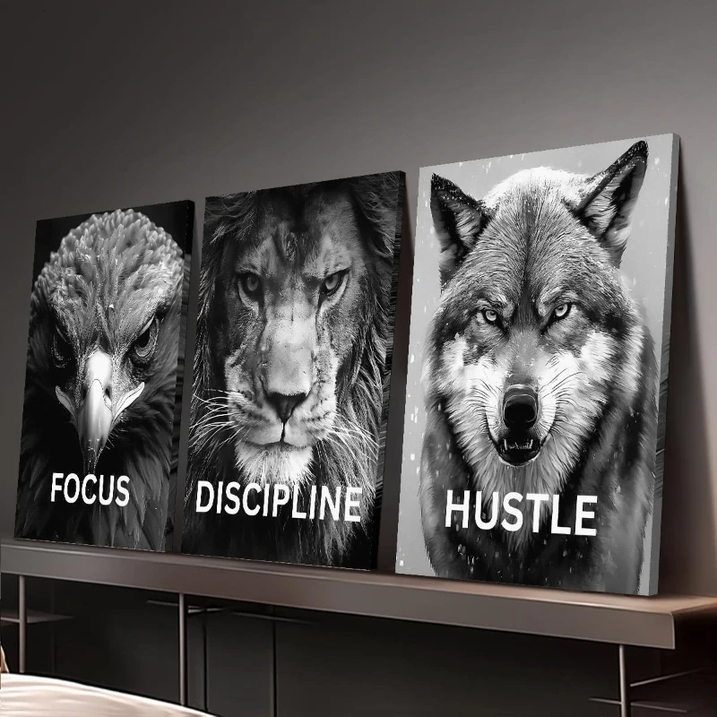 Eagle Lion Wolf Poster and Prints Black White Animal Art Canvas Painting Wall Art Picture for Living Room Home Decor No Frame