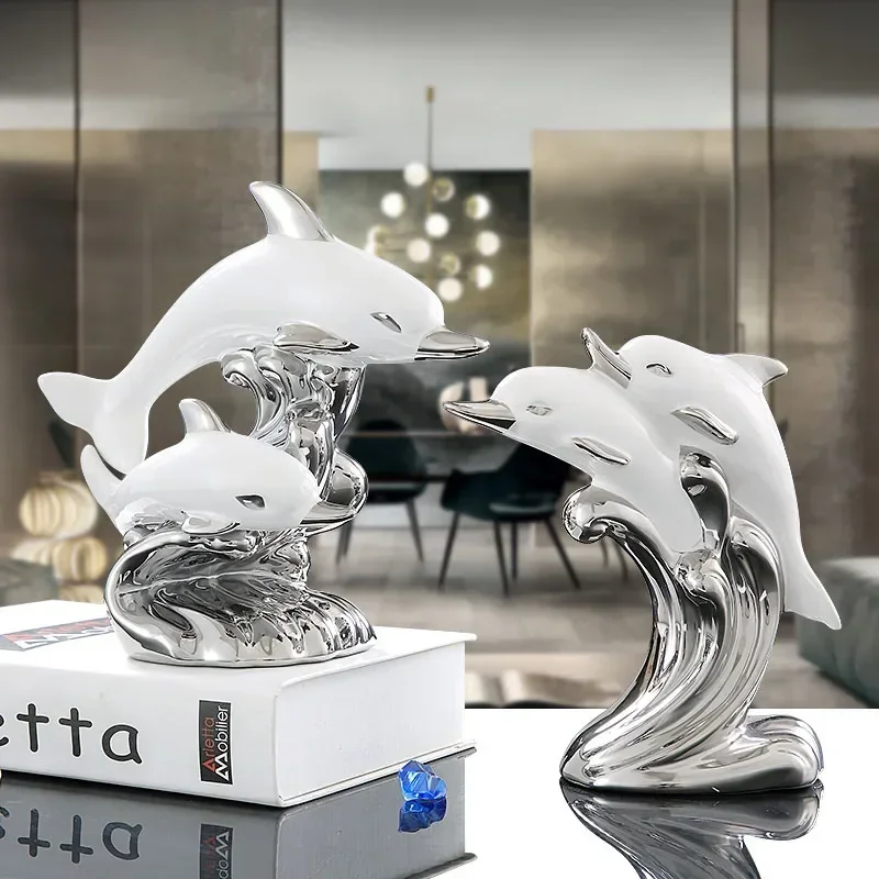 

European Ceramic Ornaments Creative Home Furnishing Decoration Crafts Desktop Dolphin Animal Figurines Wedding Birthday Gift