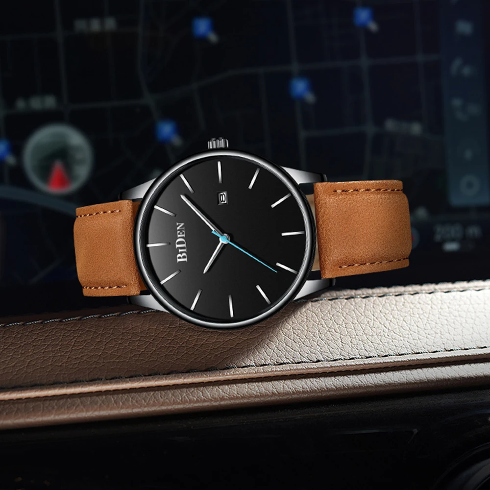 BIDEN orologio da uomo impermeabile Casual sport orologio al quarzo cinturino in pelle data automatica orologio originale