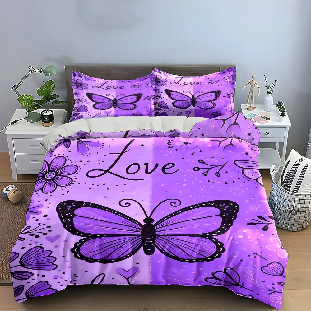 

"Butterfly Floral Love Decor Set" Bedding Set with 1 Duvet Cover 2 Pillowcases Single Double King Queen, Gift