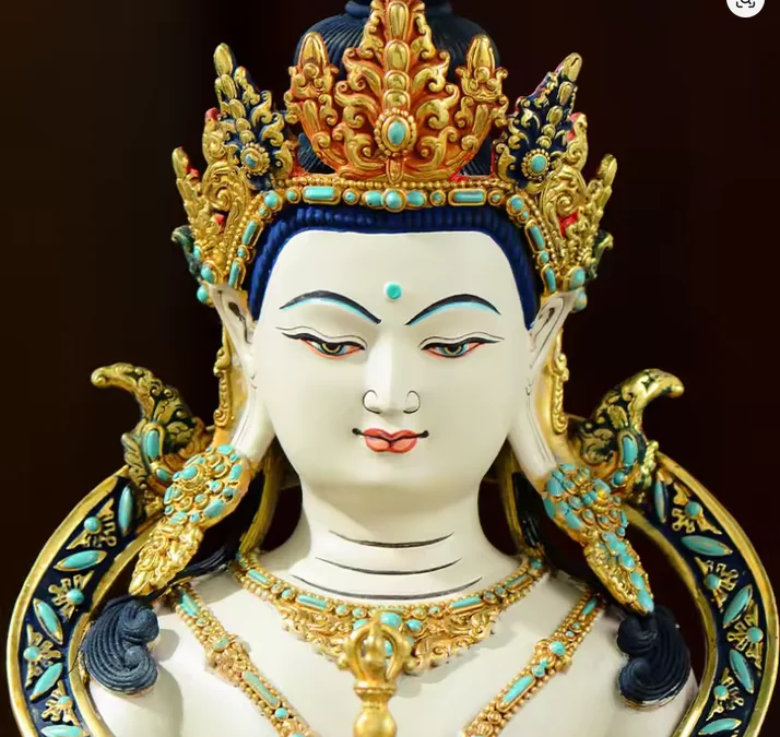 Copper Hand painting Vajrasattva buddha statue Nepal Tibet Vajrasattva mahasattva sculpture Large size,32cm