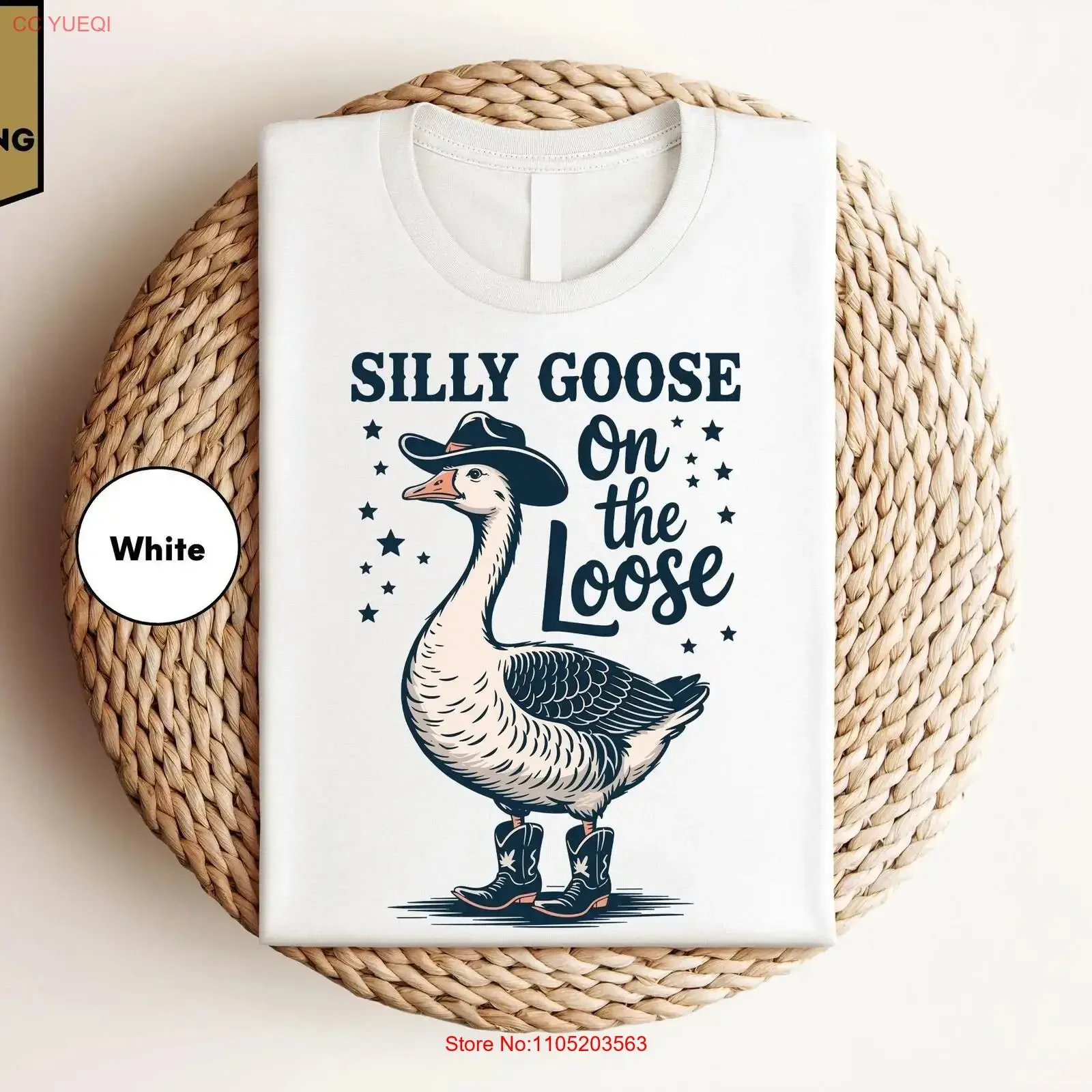 Retro Silly Goose T Shirt On The Loose Funny Cowgirl Western  vintage Washed Stylish homme Versatile fashion Unisex Slightly
