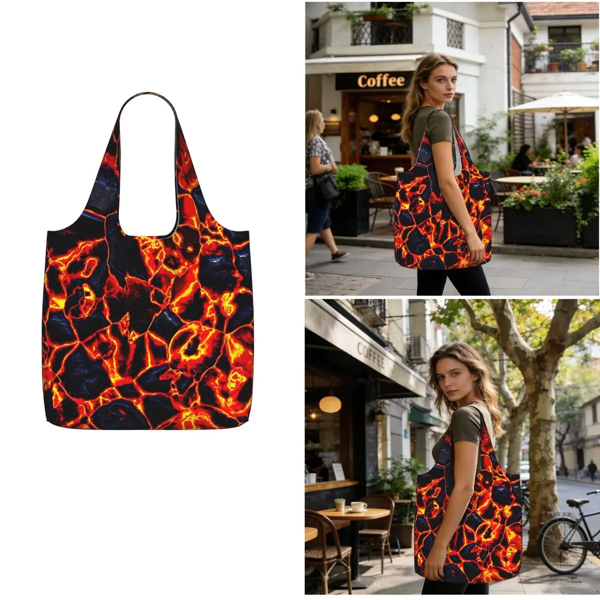 Magma Volcano Lava Fire Shopping Tote Bag Canvas Large Capacity Shoulder Bags Shopper Grocery Handbag for Women