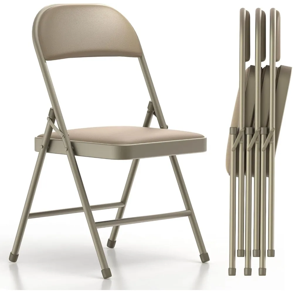 

4 Pack Folding Chairs with Padded Vinyl Cushion Chairs with Comfortable Cushion and Durable Steel Frame for Home