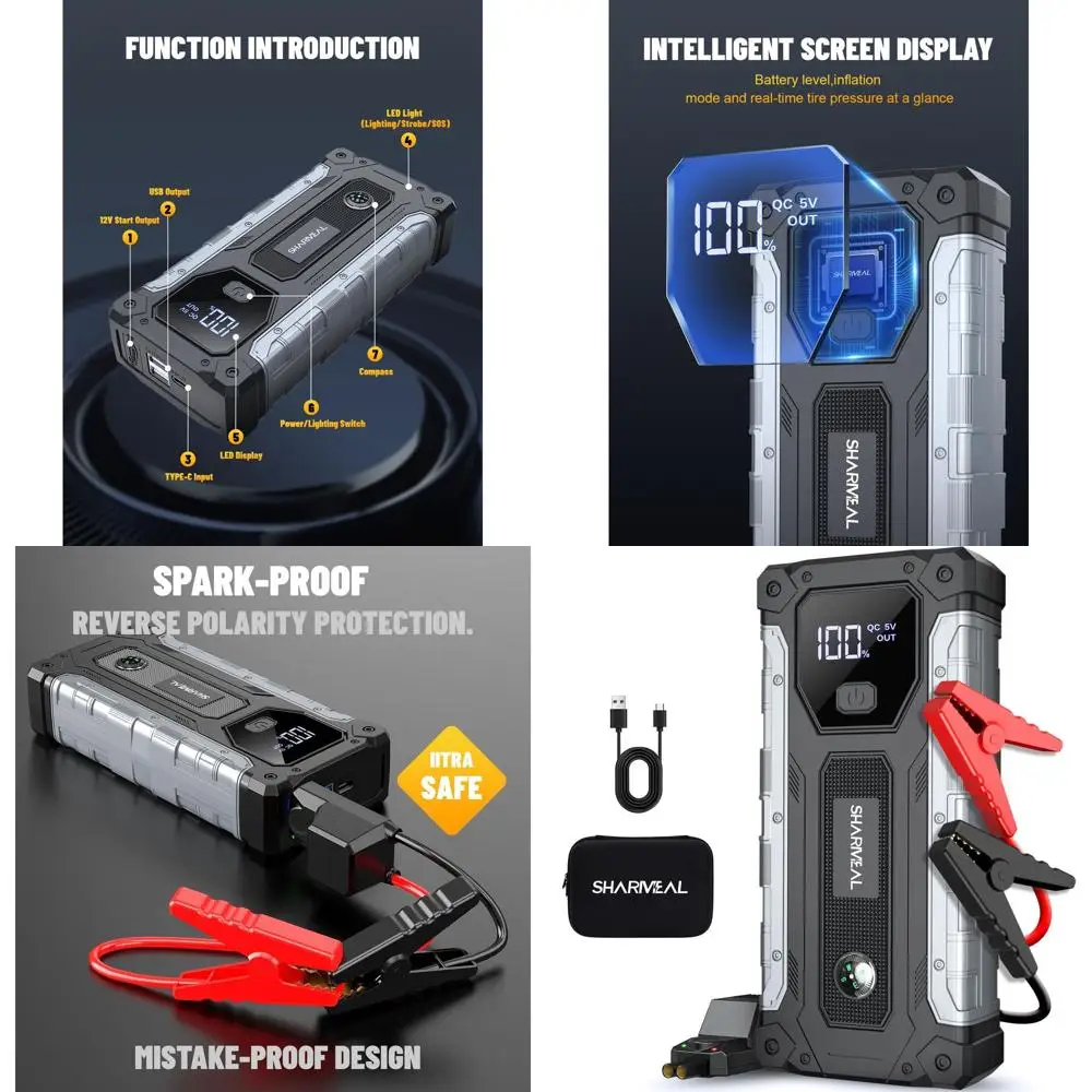 

Автомобильный аккумуляторный стартер 6000А, аккумулятор для стартера для всех газовых и дизельных двигателей емкостью 10,0 л, портативный прыжок 12 В со светодиодной подсветкой (600)