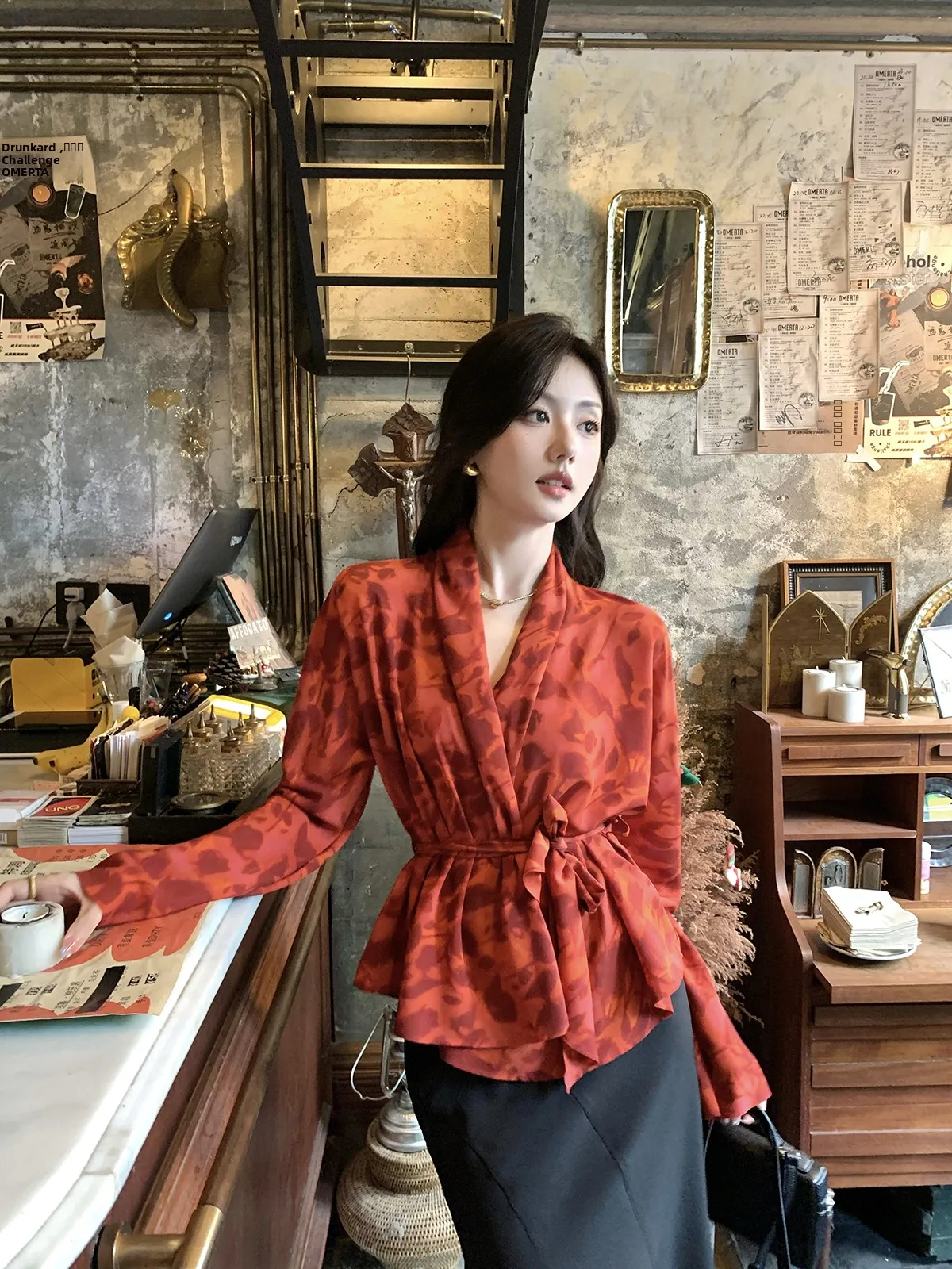 

Женская блузка Syeee с цветочным принтом и поясом, новинка ранней осени, свободный крой, универсальная, кружевная, для создания стройного силуэта