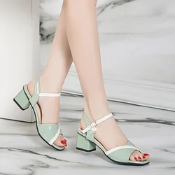 Cresfimix Sandales Femmes Women Fashion Green Buckle Strap Pu Leather High Heel Sandals Lady Casual Sweet Sandals Shoes C6314