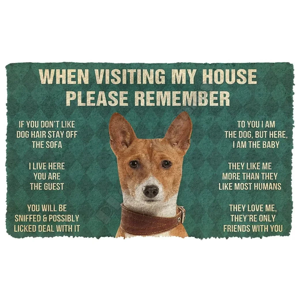 Felpudo 3D personalizado, felpudo antideslizante, decoración para el suelo de la puerta, las Reglas de La Casa de los perros Basenji