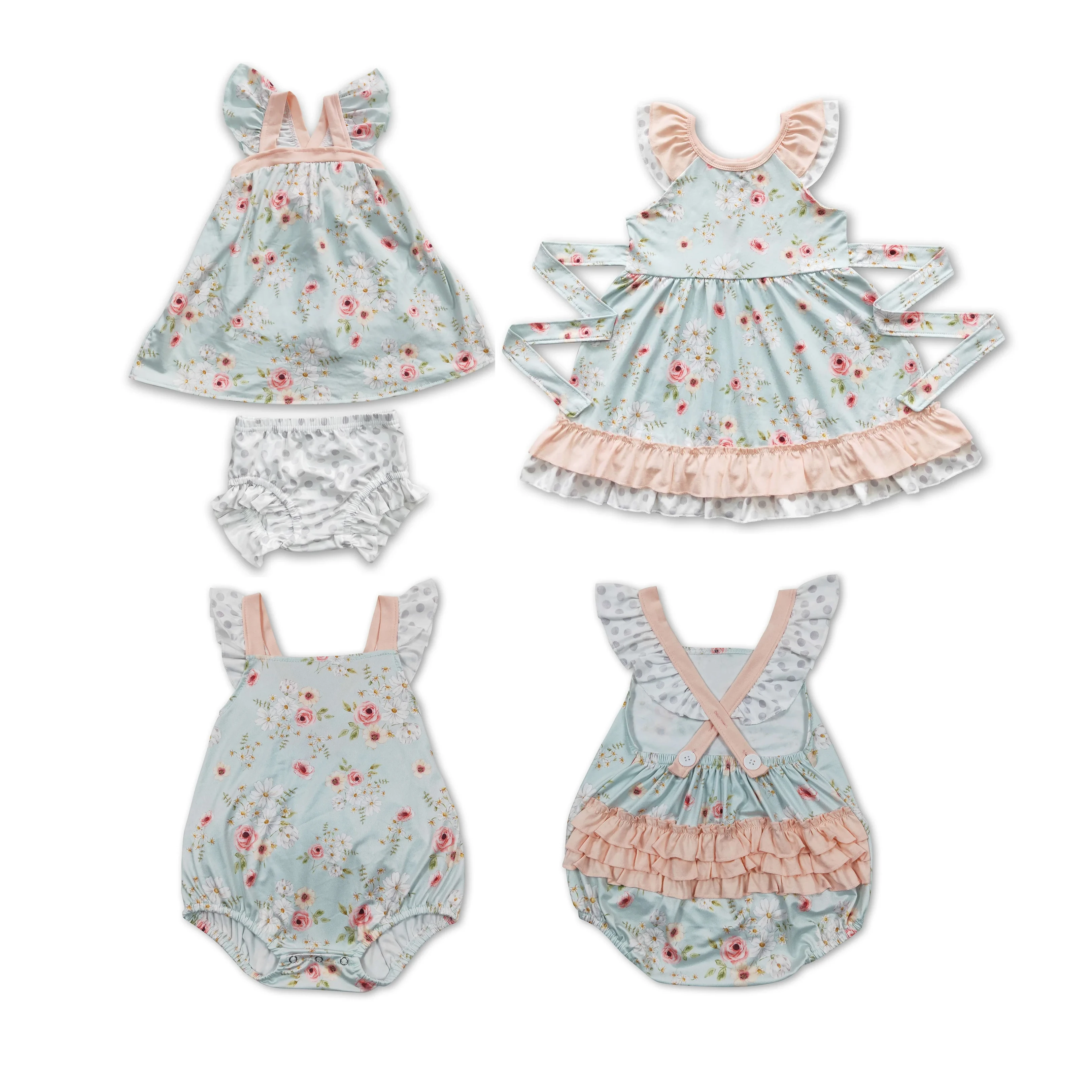 

Детская летняя одежда, комплект платья с короткими рукавами и комбинезон, детская эксклюзивная одежда, детская одинаковая одежда