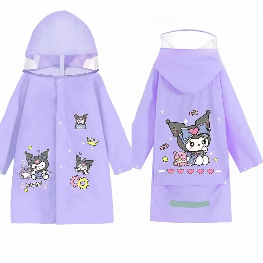 

Sanrioes Anime Kuromi Pochacco Childrens Cartoon Raincoat Waterproof Rain Coat Girl Boy Camping Waterproof Rainwear