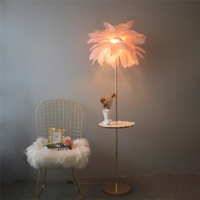 White Led Floor Lamp Nordic Bedroom Room Ostrich Feather Lamp  Living Room Decoration  Led Lights Stand Lights Bedside Lamps