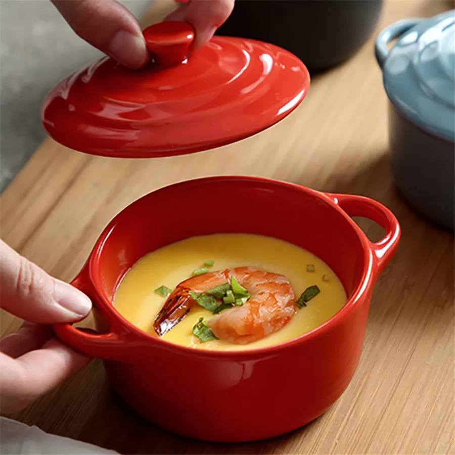 1PC Mini Ceramic Double Ear Bowl, Small Bowl for Oven Use, 10cm/4inch Can be Used for Egg Soup Egg Custard Bowl,