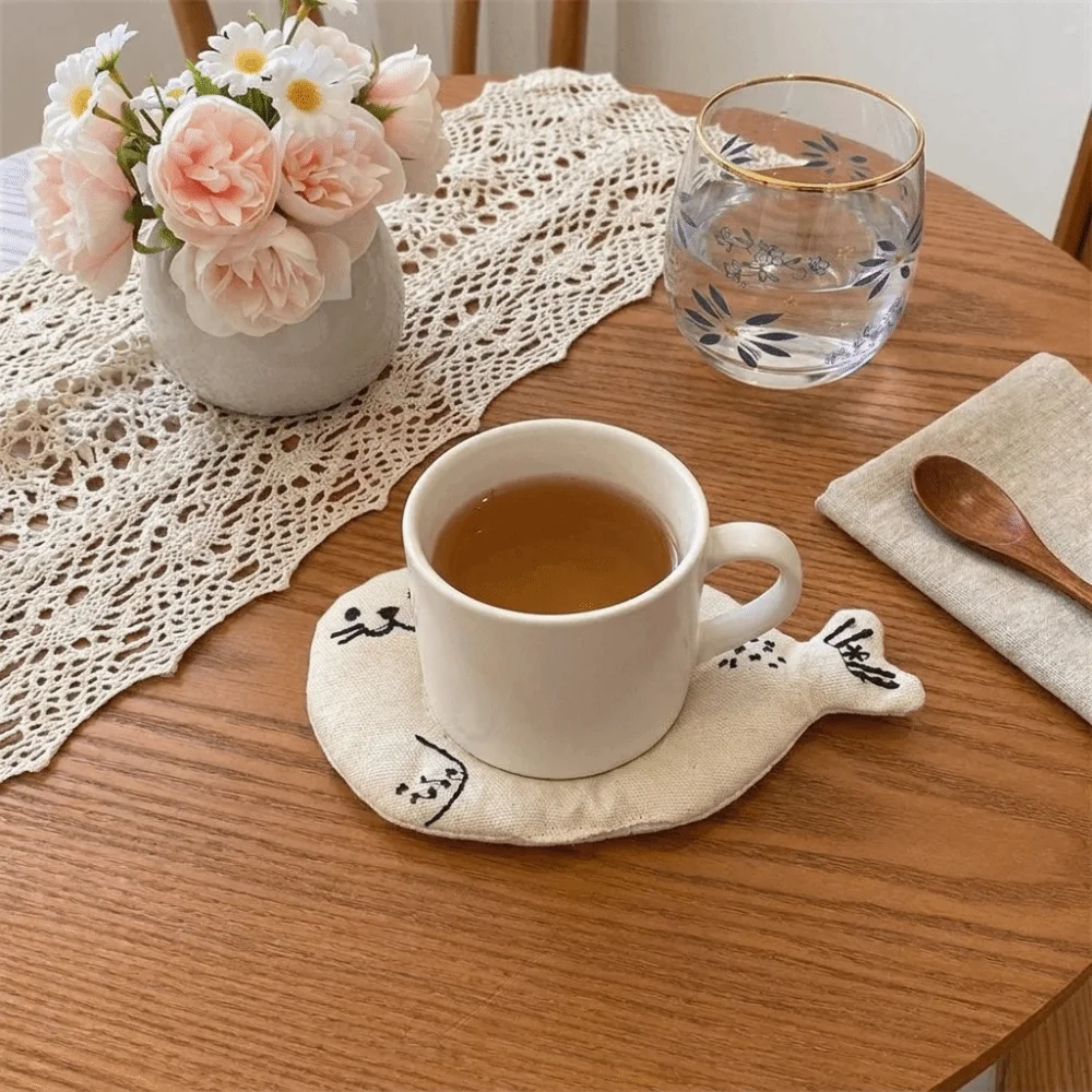 Pot Mats Cute Cartoon Animal Fabric Coaster Panda Anti Slip Seal Heat Insulation Pad Delicate Soft Tea Cup Pad Table Decor