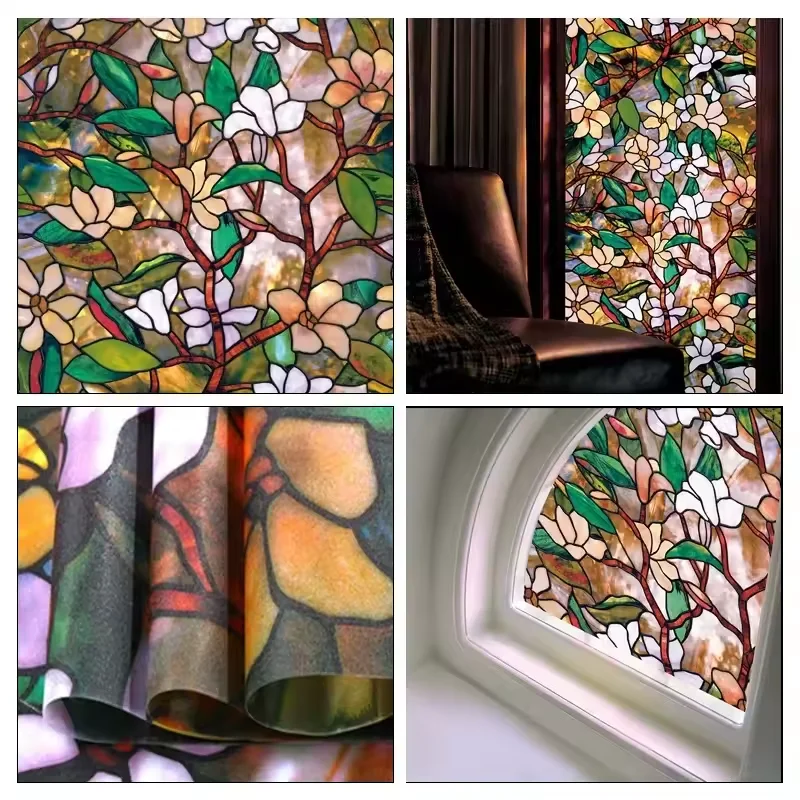 Flower Pattern Electrostatic Window Film Requires No Glue Suitable For Home Windows And Bathrooms Providing Privacy Protection. view 6