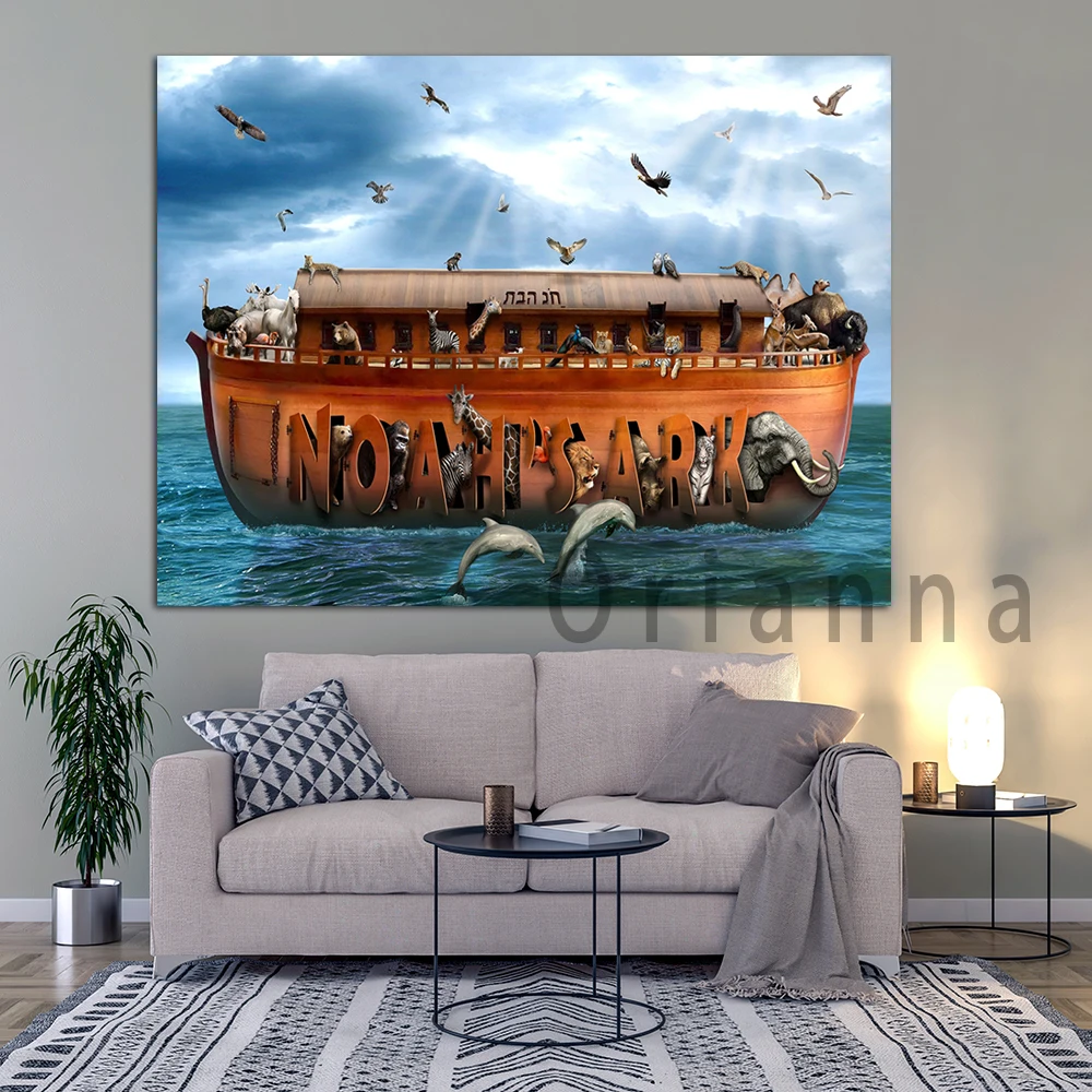 Ocean Dolphin Noah'S Ark Wild Woodland Animals On Board Wall Art Print Poster Modern Living Room Bedroom Office Decor Painting