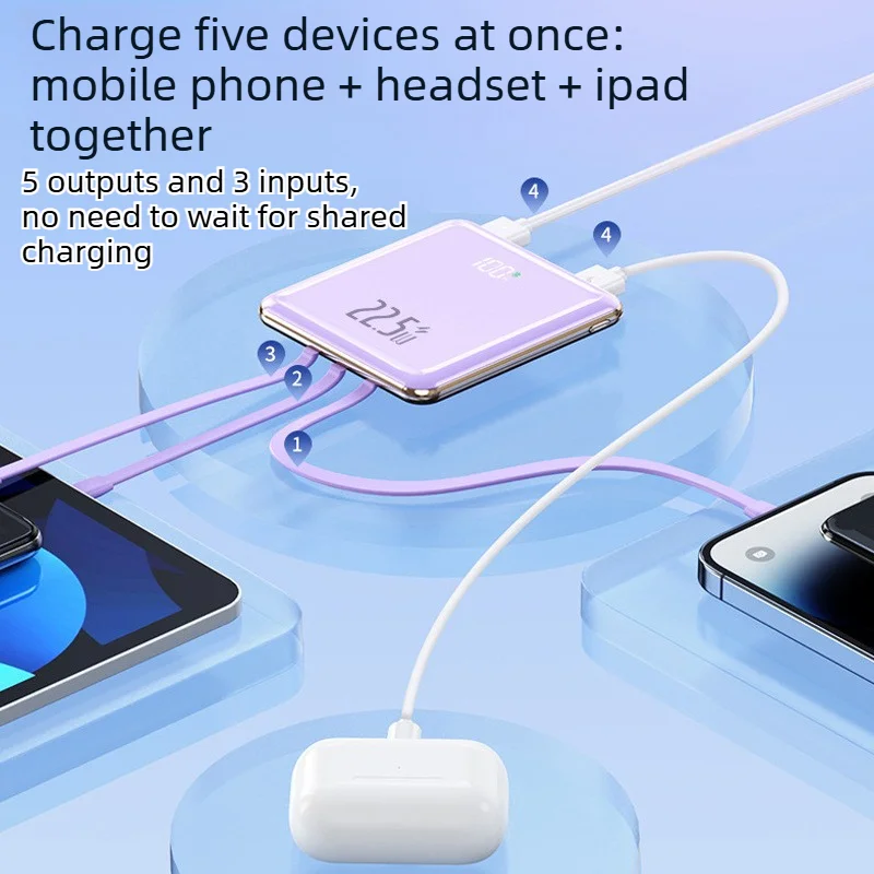 22.5W Super Fast Charging Power Bank with Built-in Cable, Ultra-thin Portable Large Capacity Charger, 10000mAh & 20000mAh
