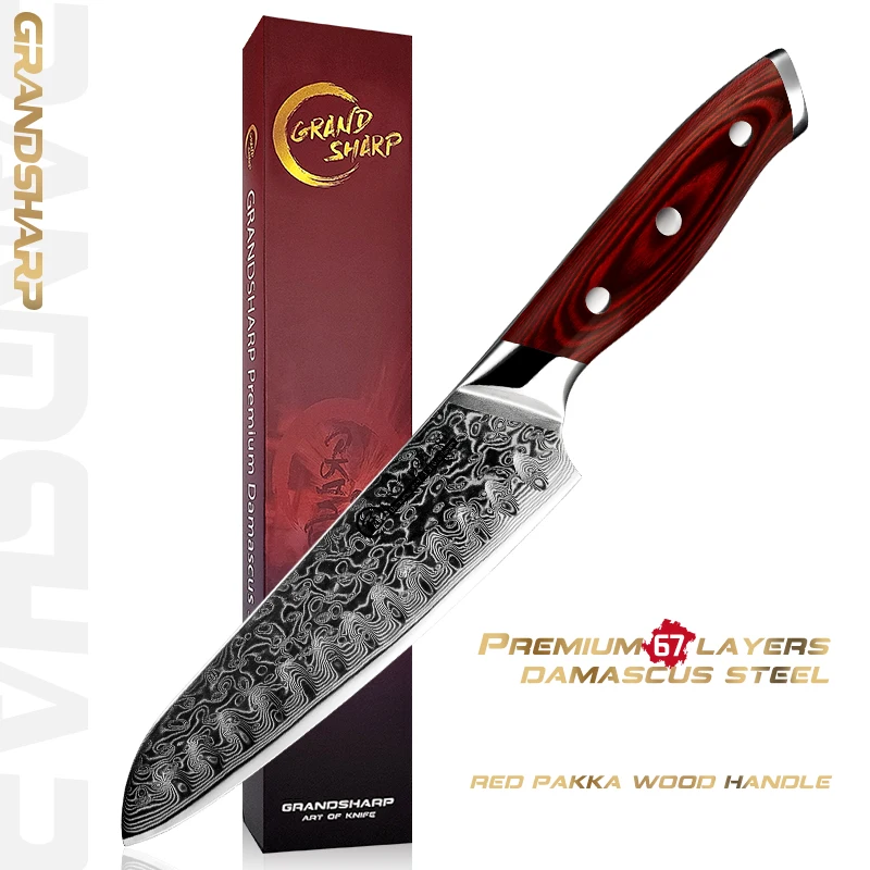 GRANDSHARP Damascus Chef Knife Japanese Santoku Kitchen Knives 67-layer Japanese Damascus Stainless Steel Pakka Wood Handle