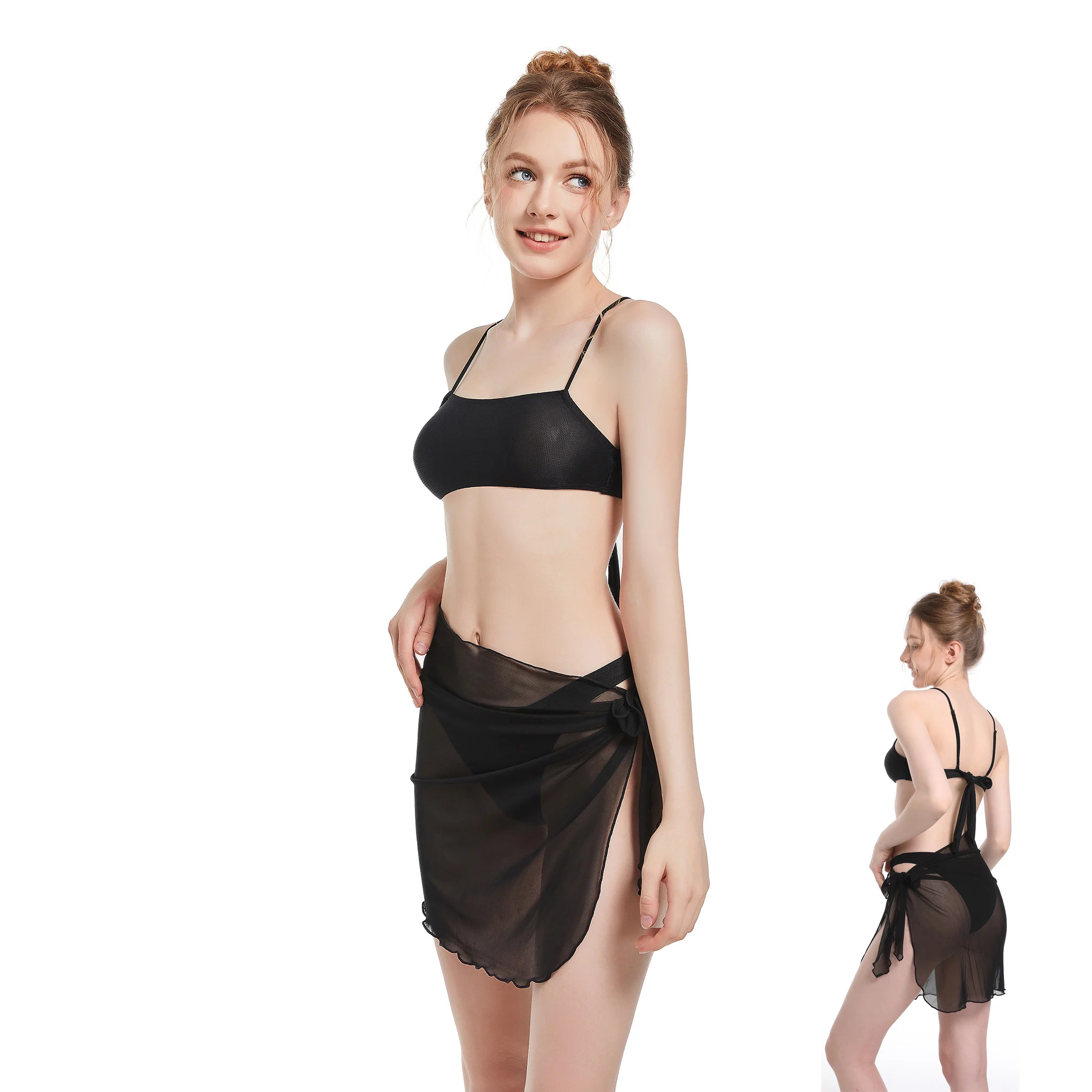 

Volagor Tan Through Mesh Skirt Women No Tan Lines Side Drawstring Beach Cover Up Sheer Tanning Sarong Mini Skirt