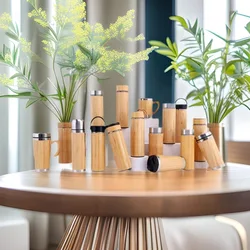 350-500ml Bamboo Shell Thermos Cup, Vacuum, Heat and Cold Protection, 304 Stainless Steel, Portable Outdoor Car Water Bottle